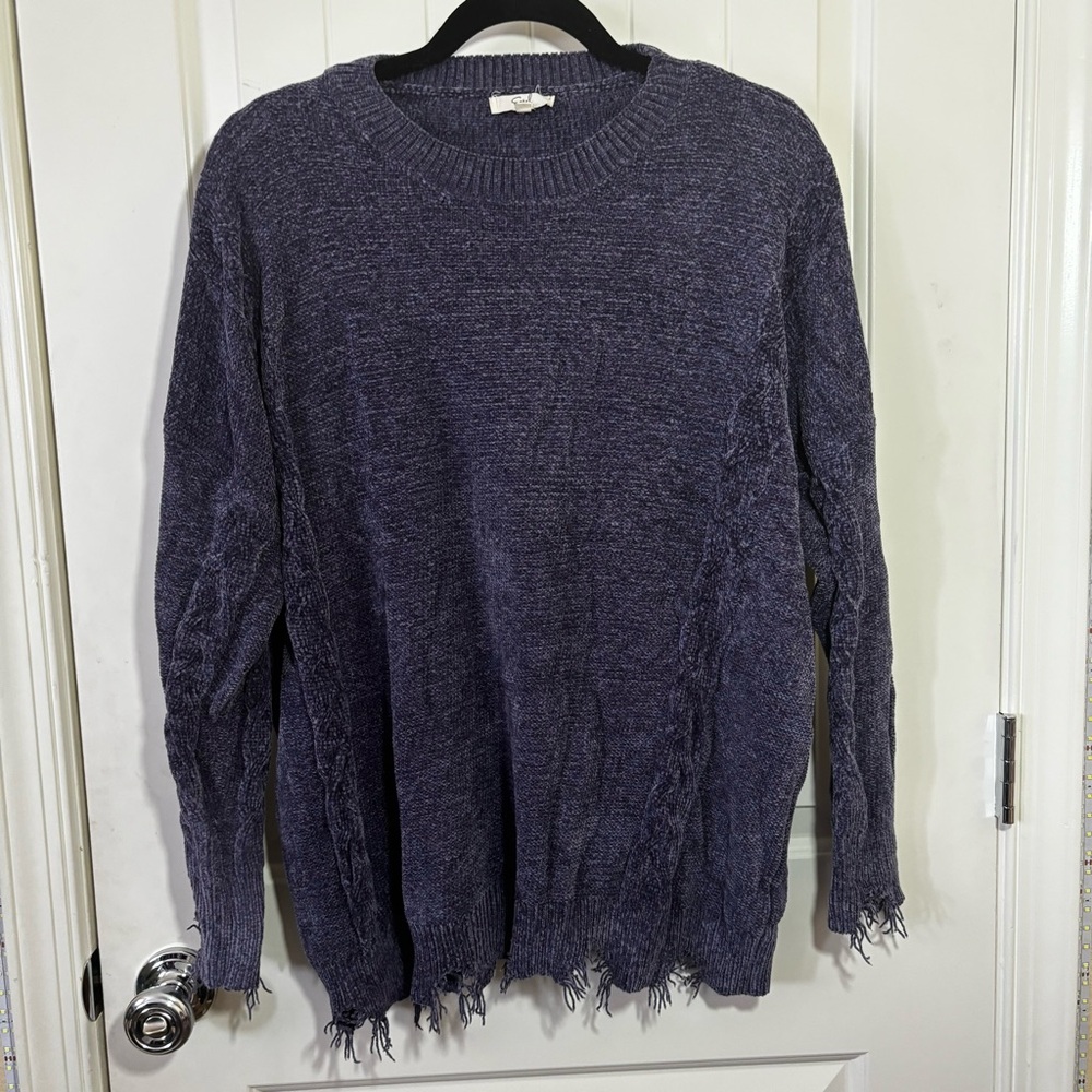 EASEL purple/blue DISTRESSED PULLOVER SWEATER Size Large EUC D3